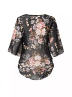 Sheer Floral Print Round Neck Blouse