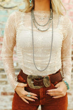 Sheer Floral Mesh Ruched Long Sleeve Top