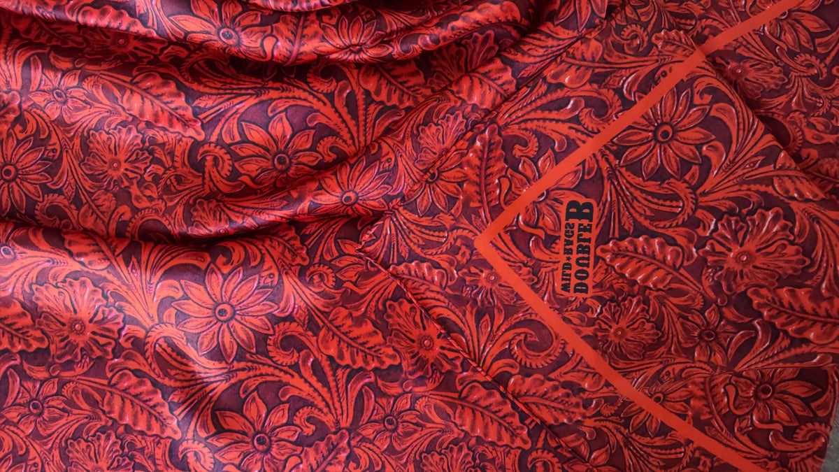Wild Rag 100% Deep Burgundy Red Tooled Leather Cowboy Western Neck Scarf Bandanna by Double B Wild Rags